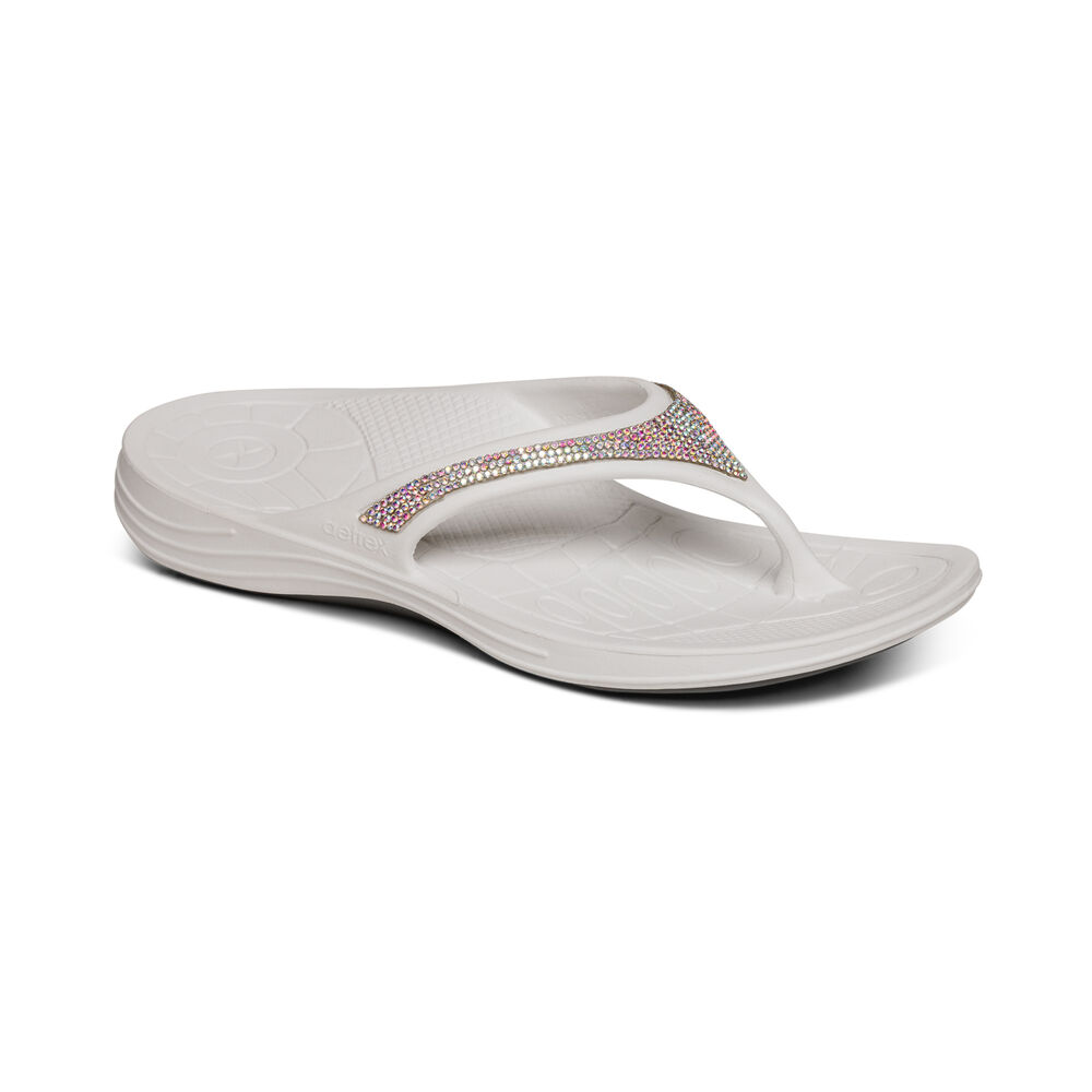 Aetrex Women's Fiji Orthotic Flip Flops - White | USA J7GKW6K